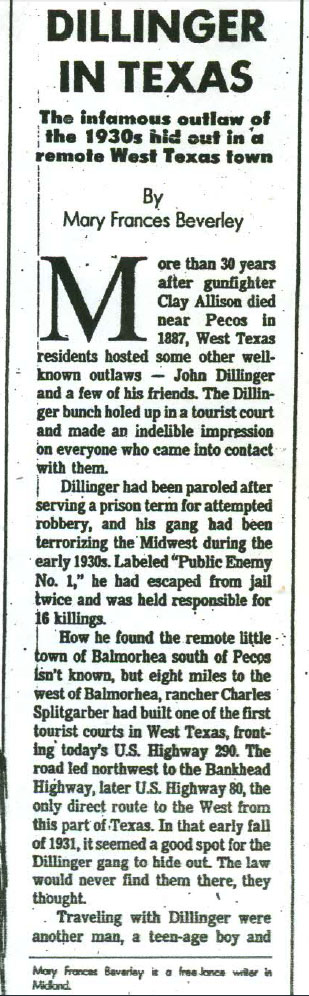 Dillinger at Phantom Lake Camp Article 1